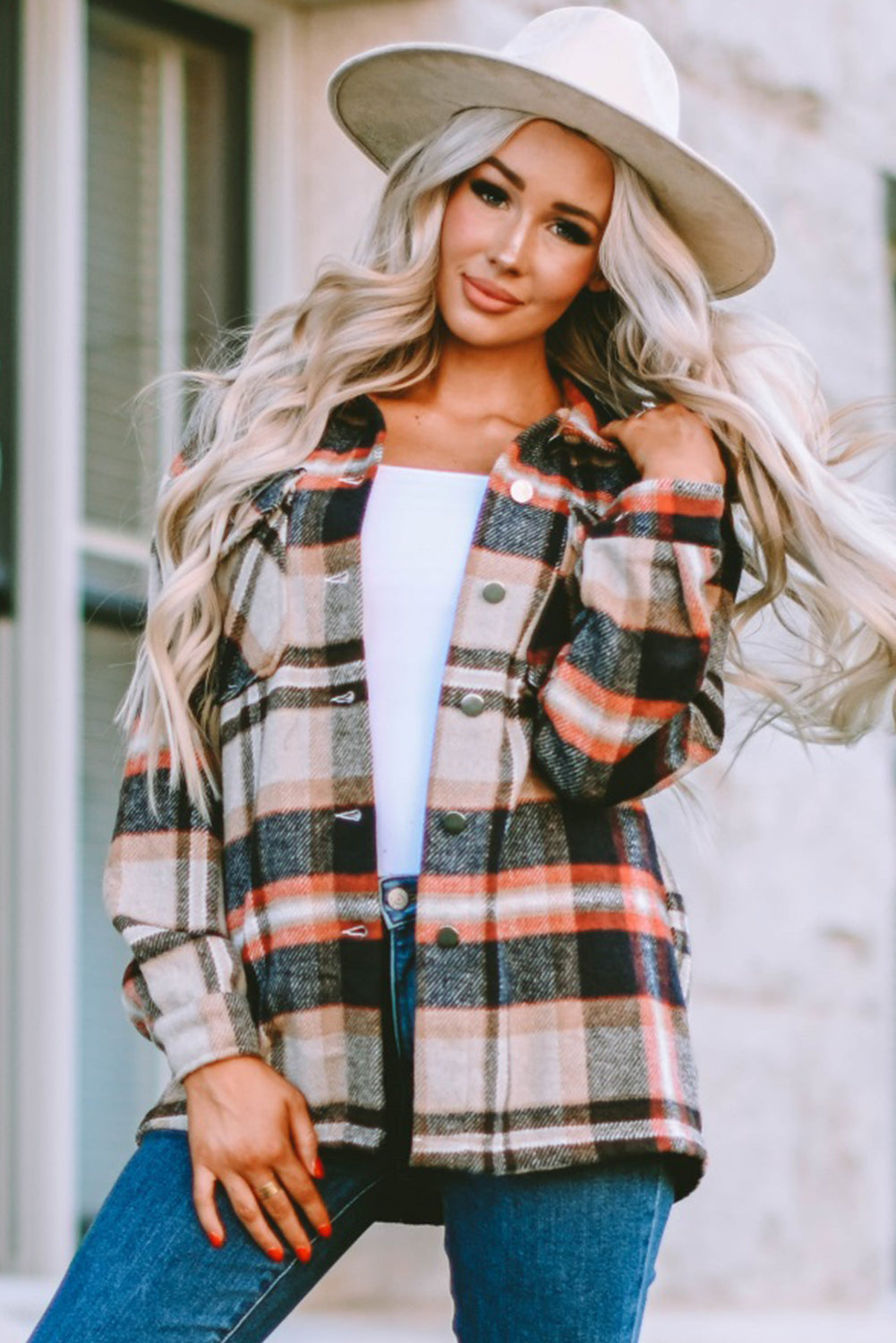 Brown Plaid Button Up Long Sleeve Flannel Shacket