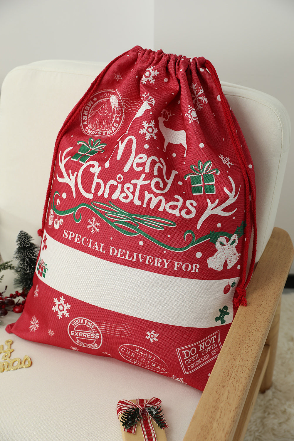 White Christmas Drawstring Large Gift Bag 50*66cm