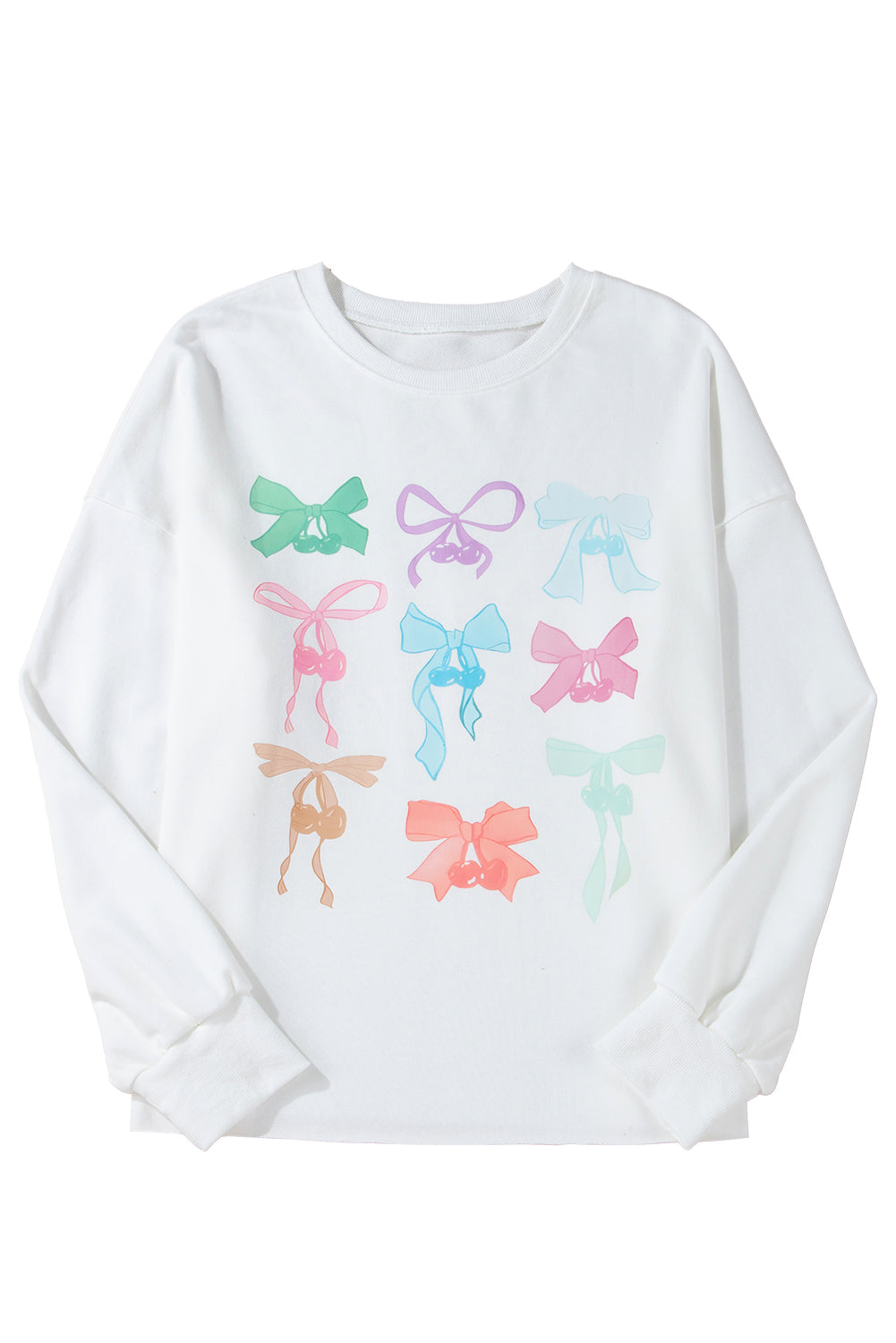 White Bowknot Edgeless Design Loose Drop Sleeve Sweatshirt