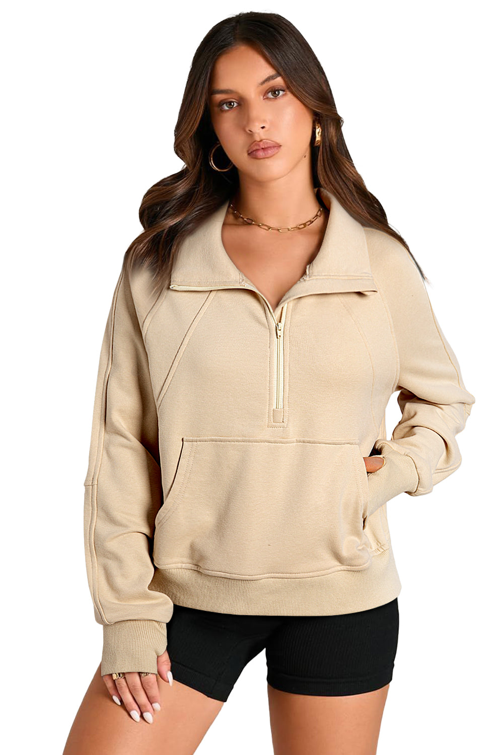 Valerian Quarter Zip Stand Neck Kangaroo Pocket Sweatshirt