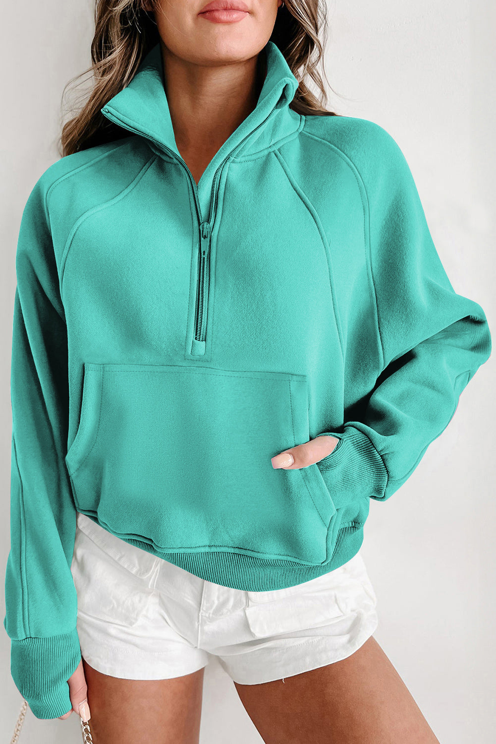 Valerian Quarter Zip Stand Neck Kangaroo Pocket Sweatshirt