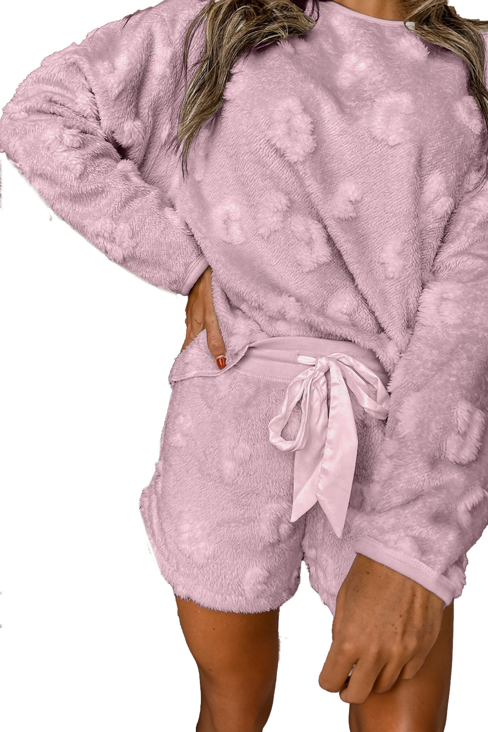 Light Pink Cheetah Fleece Loose Two Piece Pajama Set