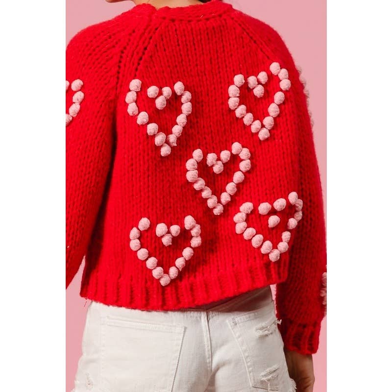 POM POM HEART TEXTUREED VALENTINE SWEATER