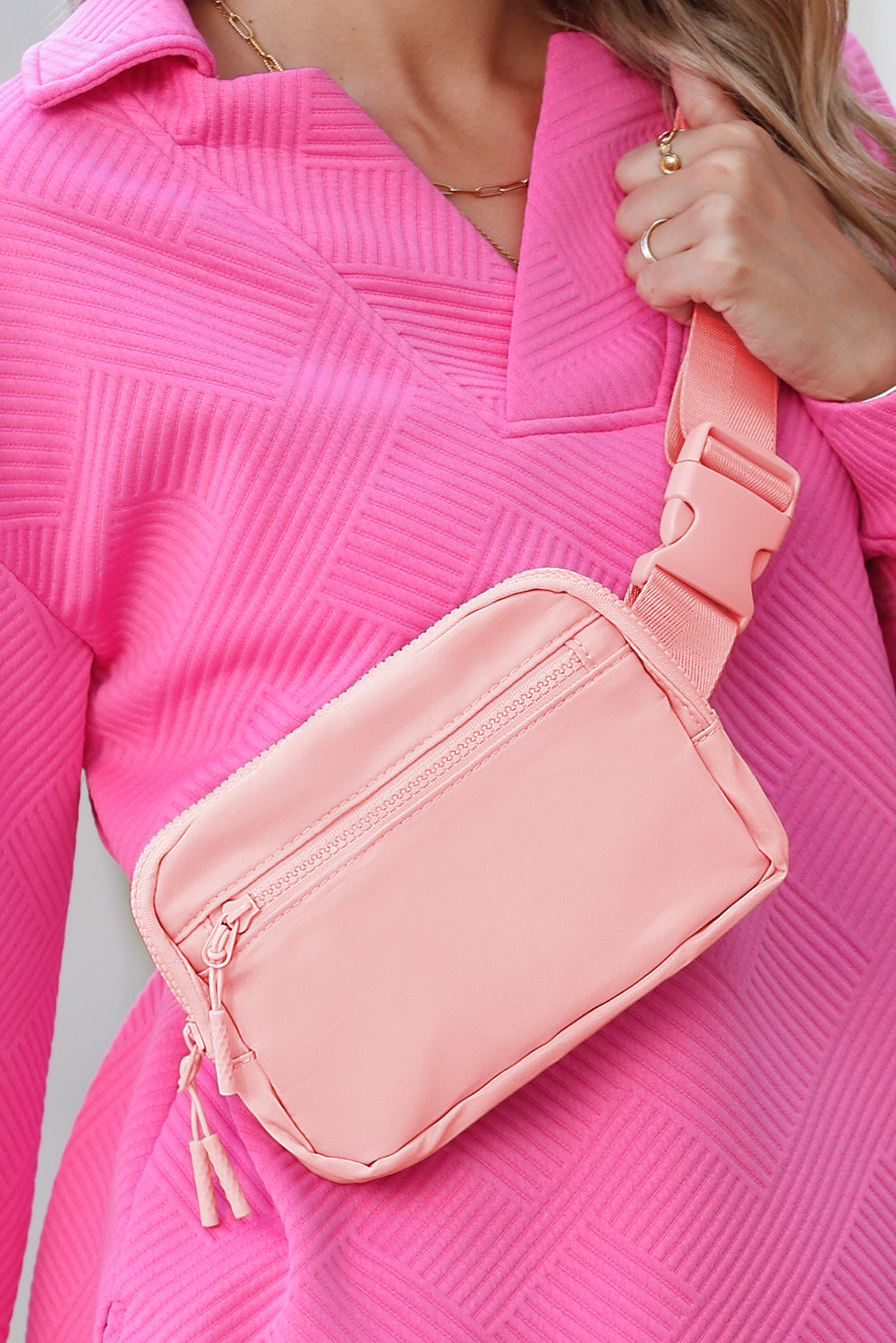 Light Pink Wide Belt Zipped Square Crossbody Bag