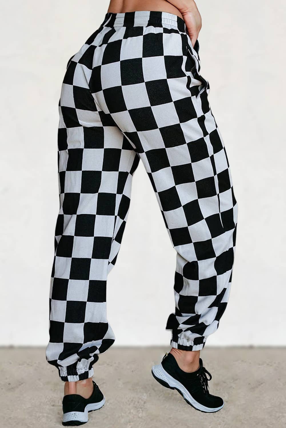 Checkered Print Elastic W/B Pocketed Joggers