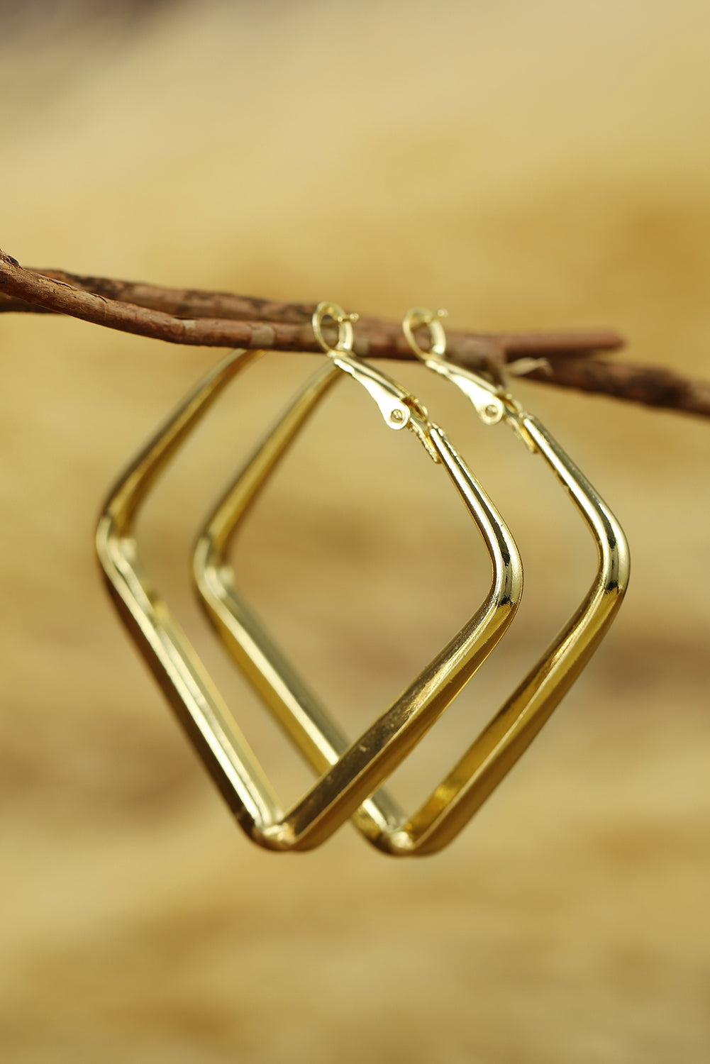 Gold Chunky Square Dangle Hoop Earrings