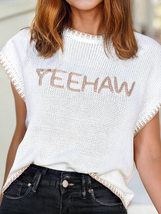 YEEHAW Contrast Stitch Edge Crew Neck Sweater T Shirt