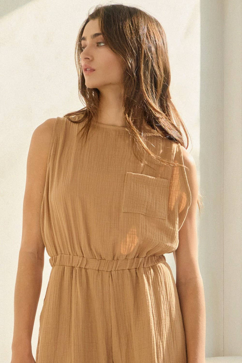 BUCKETLIST Adjustable Bow Cotton Gauze Jumpsuit