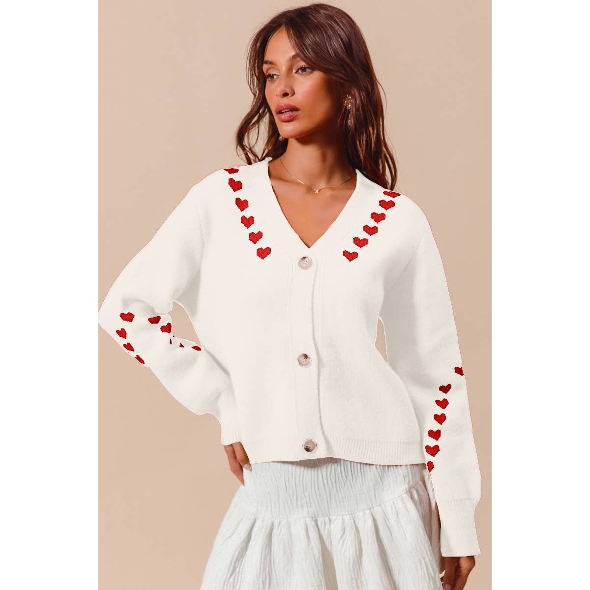 VALENTINE HEART V NECK BUTTON UP SWEATER CARDIGAN