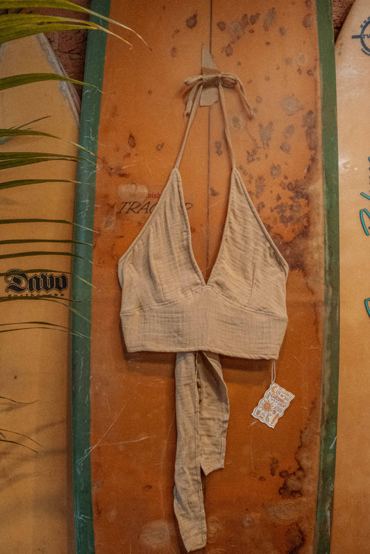 Organic Cotton Bamboo Bralette, Beachy Tie Back Cozy Bra Top