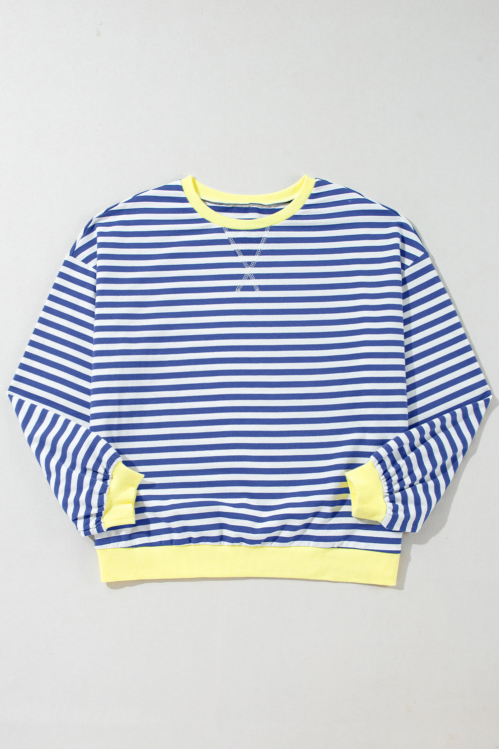 Blue Stripe Contrast Edge Cross Seam Oversized Pullover