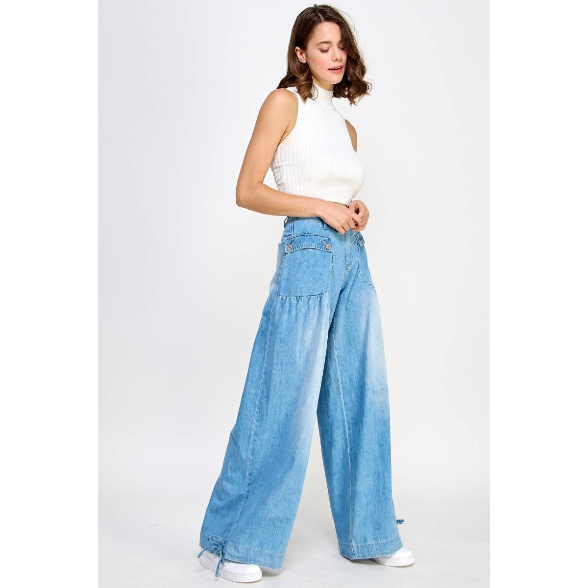 Oh My Genie Ankle Drawstring Wide Denim Pants