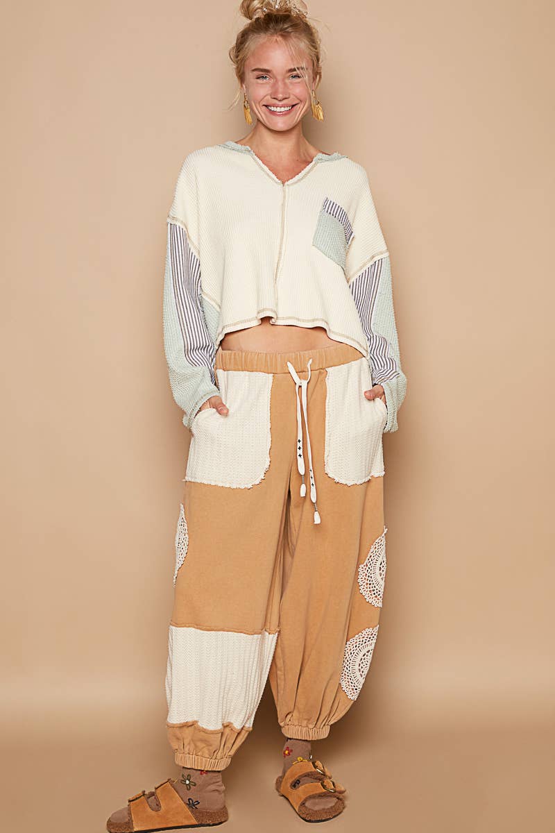 Tomato Soup  Cut and Sew mix trim detail pants