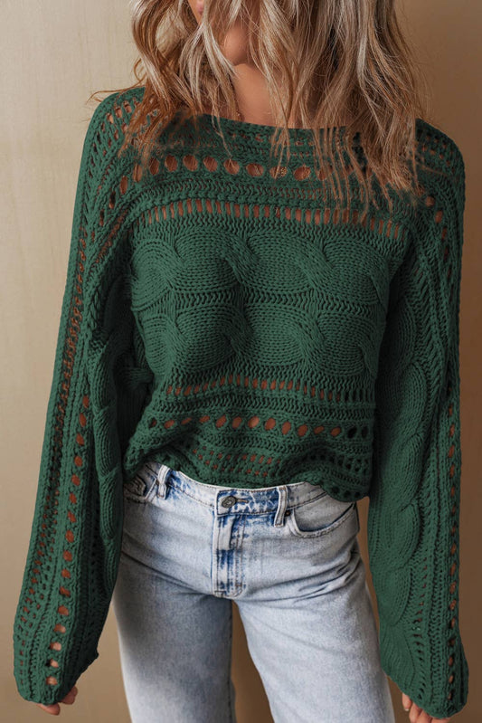 Cable Knit Cropped Hollowed Sweater