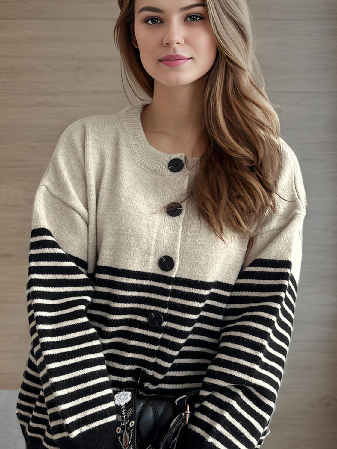 Striped Button Down Long Sleeve Cardigan