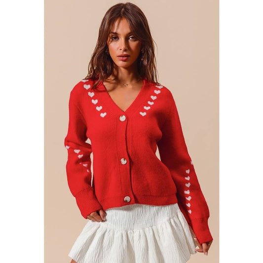 VALENTINE HEART V NECK BUTTON UP SWEATER CARDIGAN