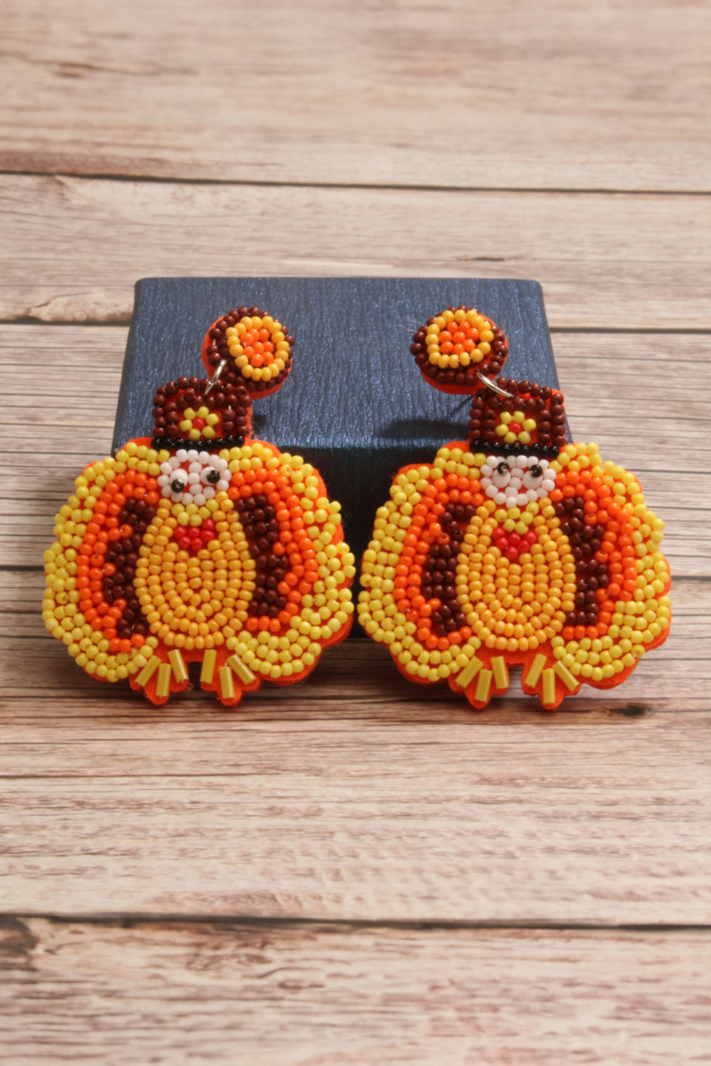 Yellow Thanksgiving Turkey Beaded Drop Earrings