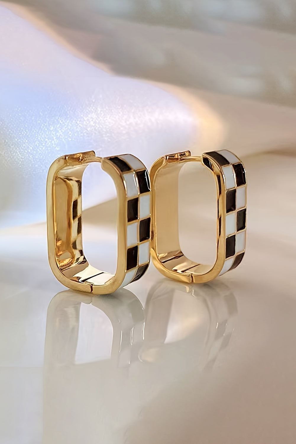 Gold Checkered Hoop Alloy Earrings