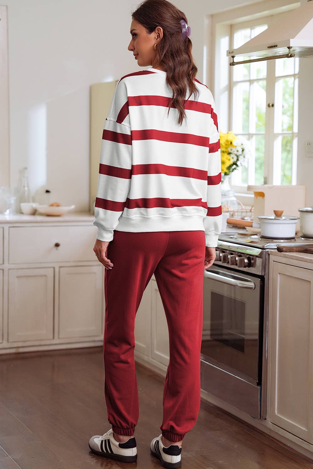 Striped Drop Shoulder Pullover and Jogger Pants Set