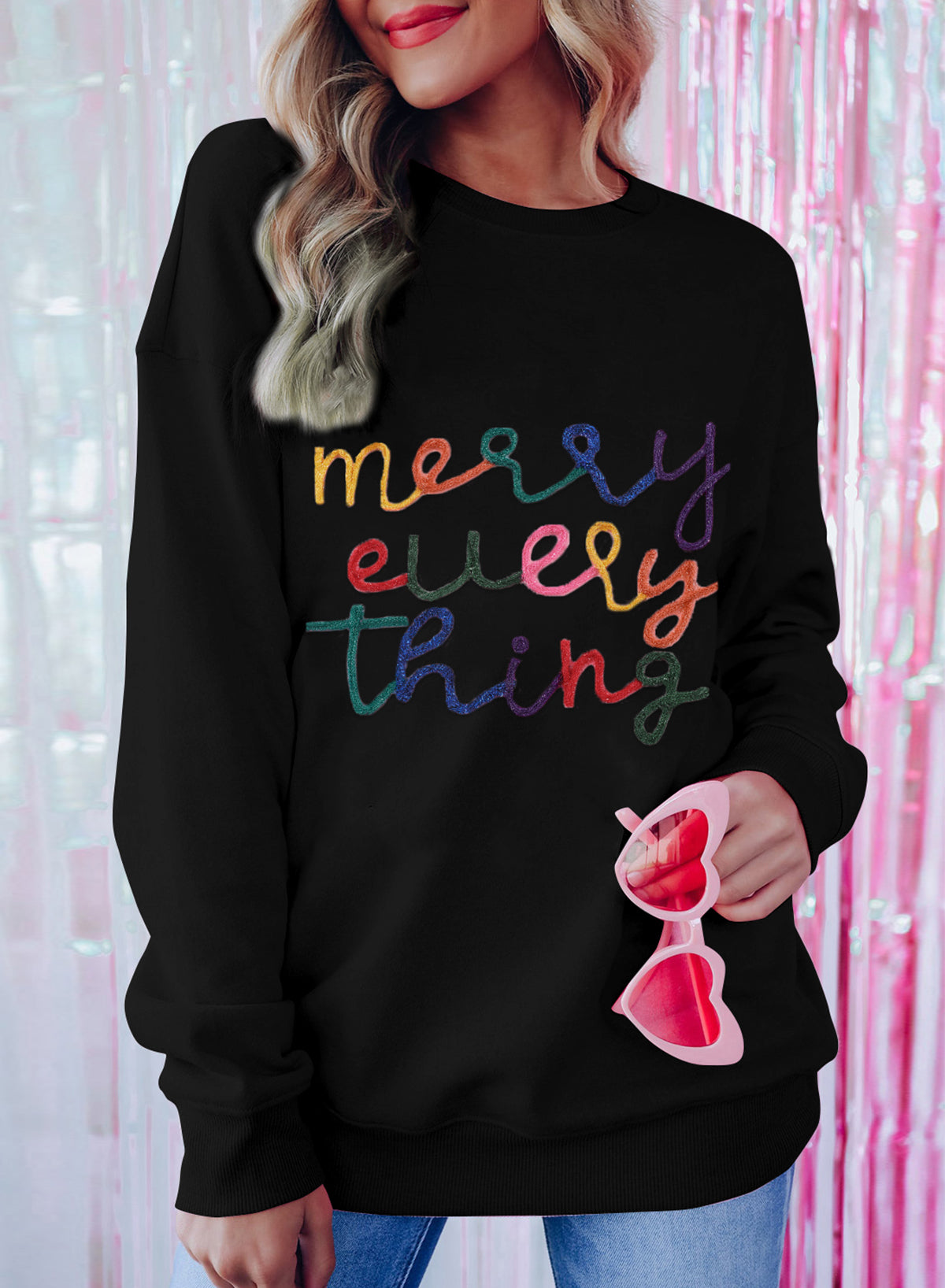 Peach Blossom Merry Every Thing Tinsel Slogan Sweatshirt