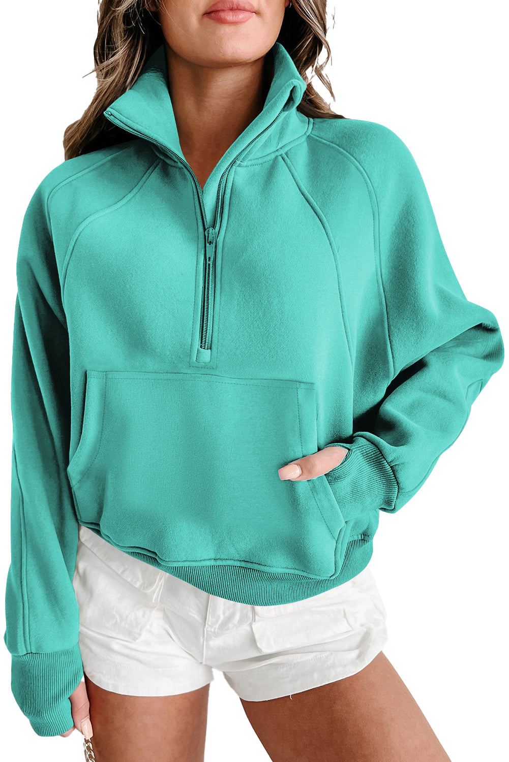 Valerian Quarter Zip Stand Neck Kangaroo Pocket Sweatshirt