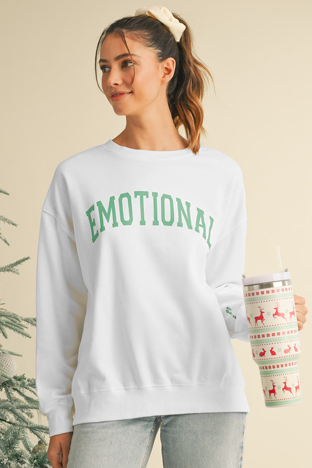 EMOTIONAL (And That's Okay) Beige Graphic Sweatshirt