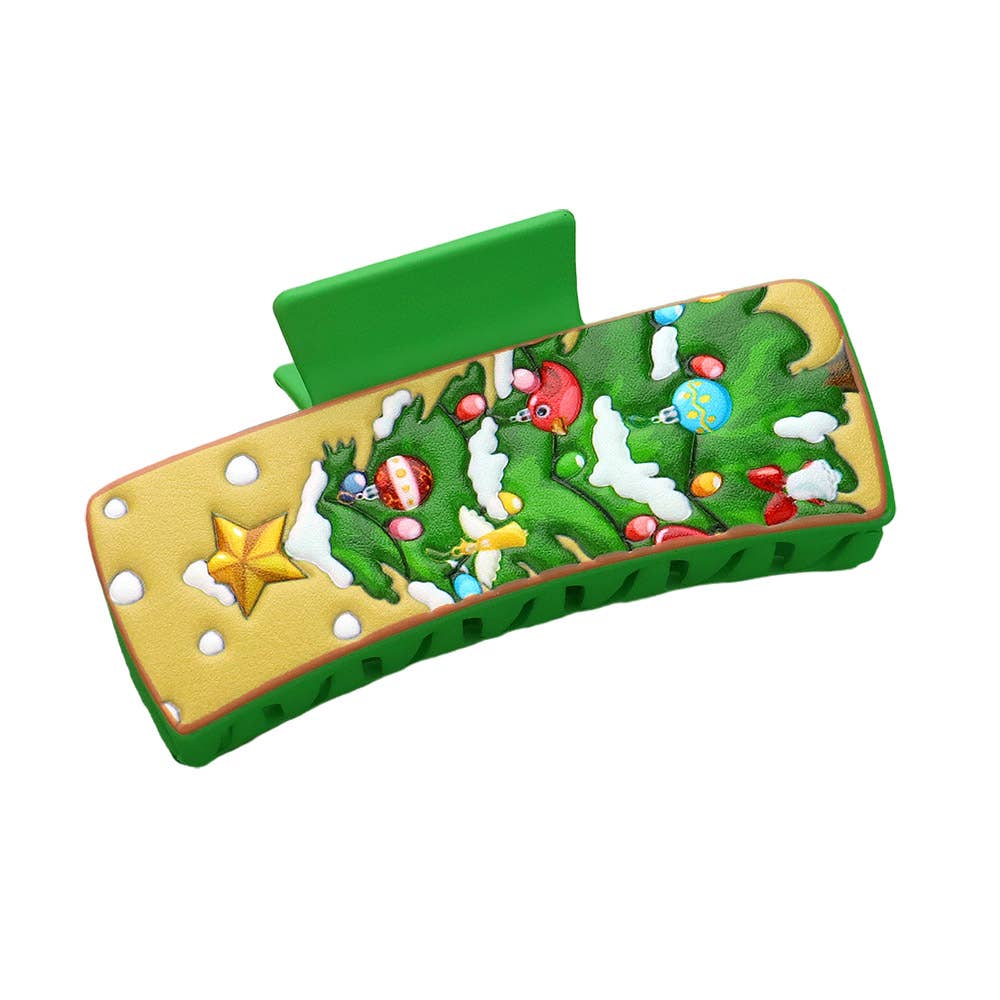 Faux Leather Embossed Christmas Tree Hair Claw Clip