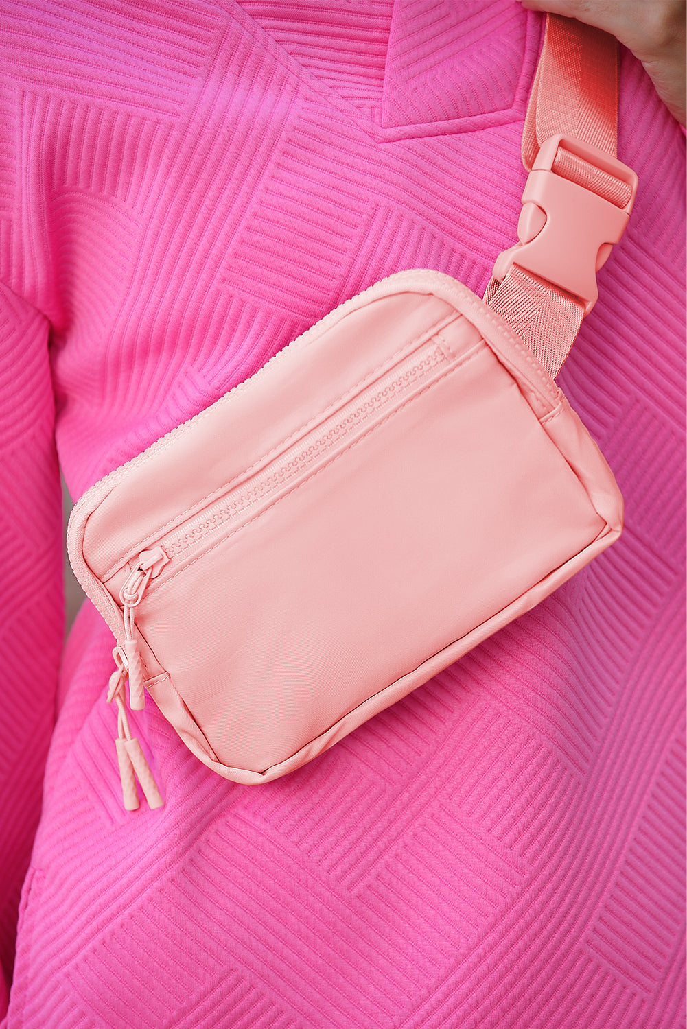 Light Pink Wide Belt Zipped Square Crossbody Bag