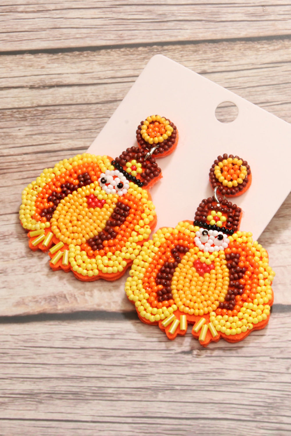 Yellow Thanksgiving Turkey Beaded Drop Earrings