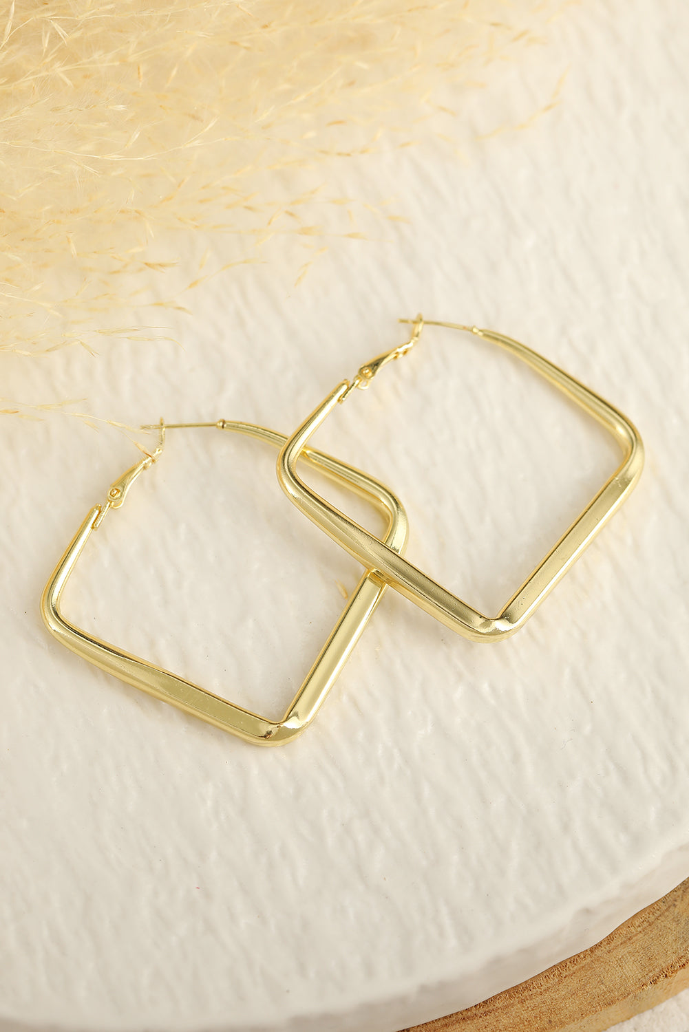 Gold Chunky Square Dangle Hoop Earrings