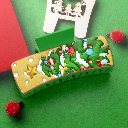 Faux Leather Embossed Christmas Tree Hair Claw Clip