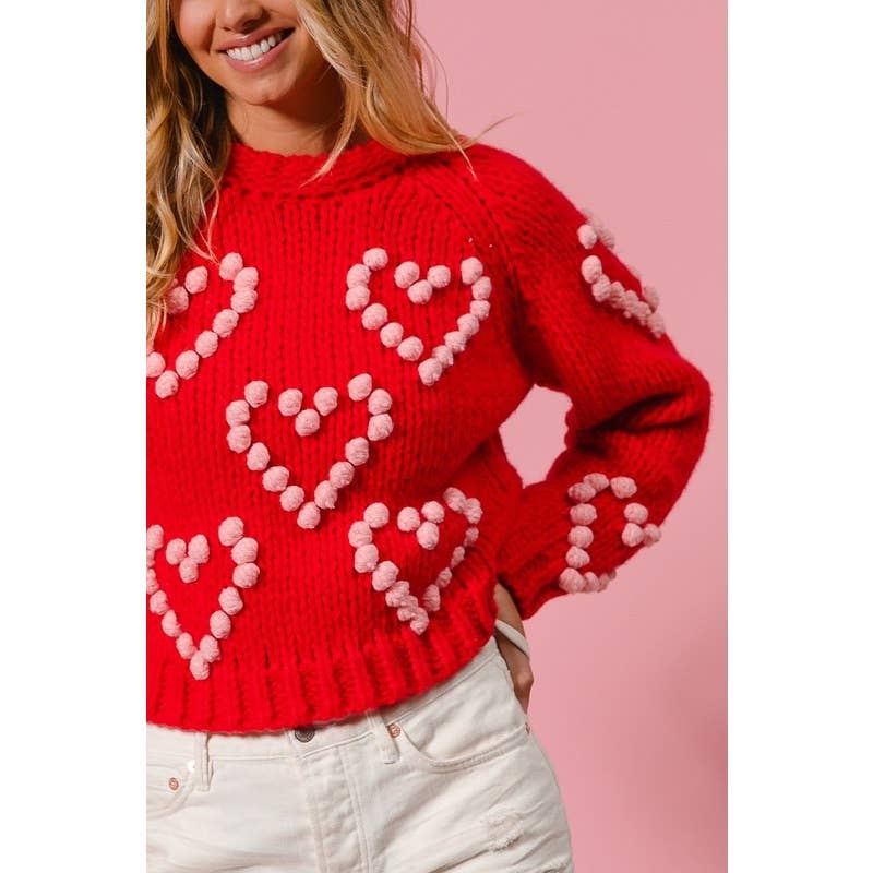 POM POM HEART TEXTUREED VALENTINE SWEATER
