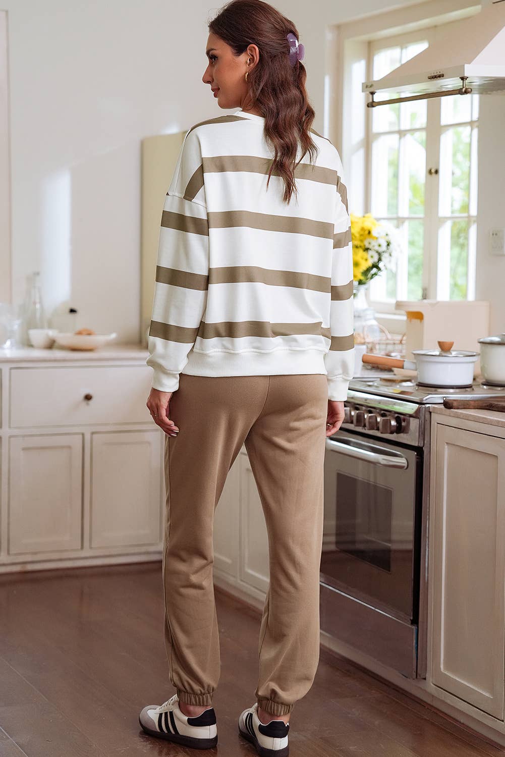 Striped Drop Shoulder Pullover and Jogger Pants Set