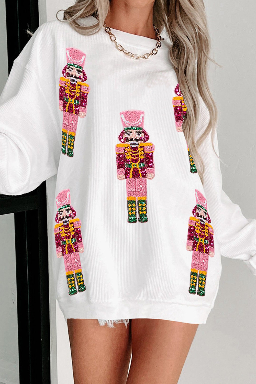 White Christmas Nutcracker Graphic Corded Sweatshirt