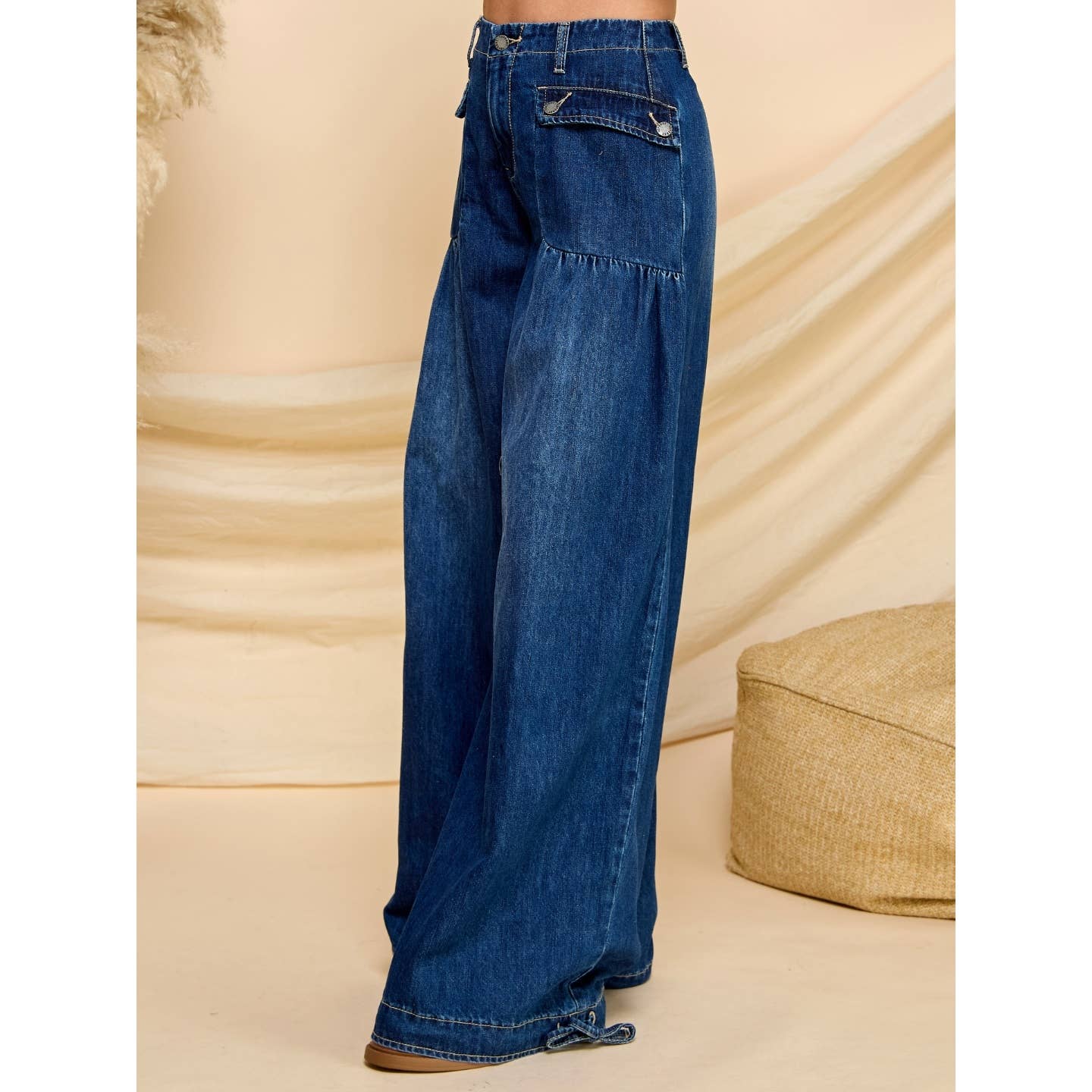 Oh My Genie Ankle Drawstring Wide Denim Pants