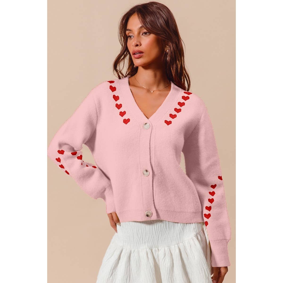 VALENTINE HEART V NECK BUTTON UP SWEATER CARDIGAN