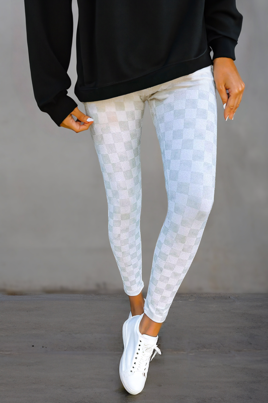 GRAY Checkered High Waist Skinny Leggings