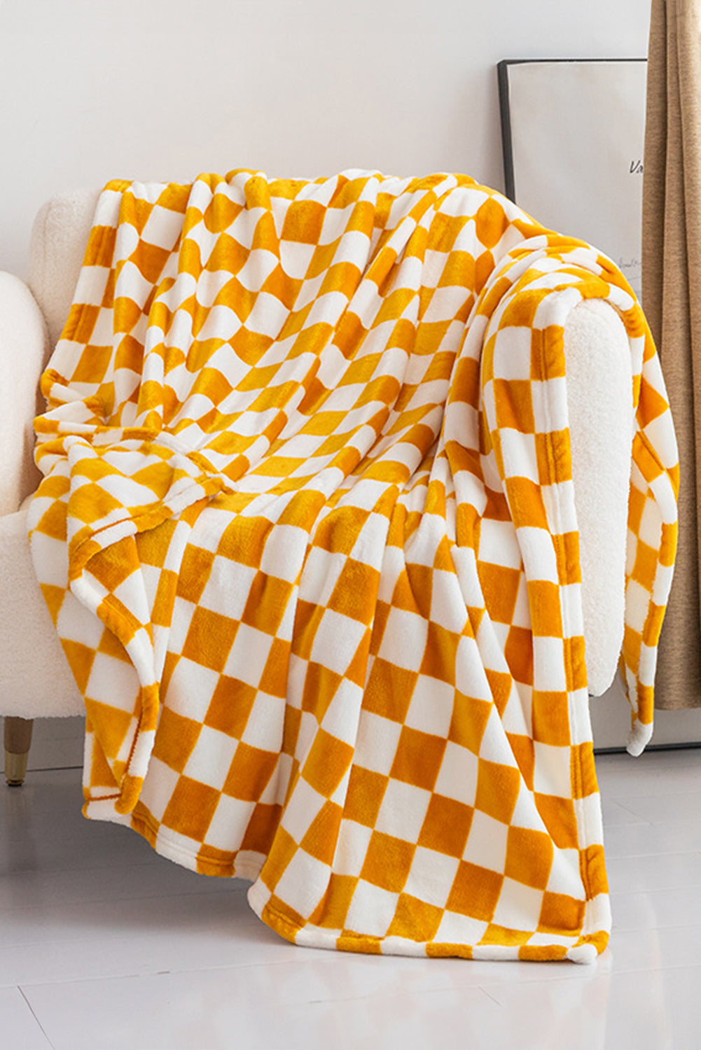 Yellow Checkerboard Printed Soft Throw Blanket 120*200cm