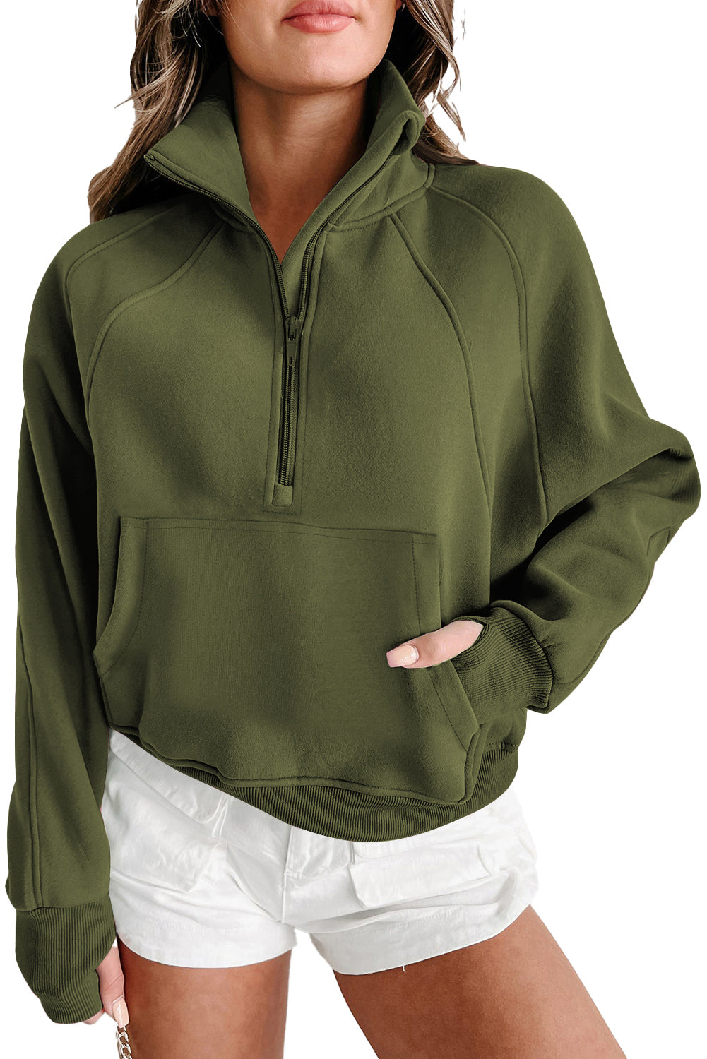 Valerian Quarter Zip Stand Neck Kangaroo Pocket Sweatshirt