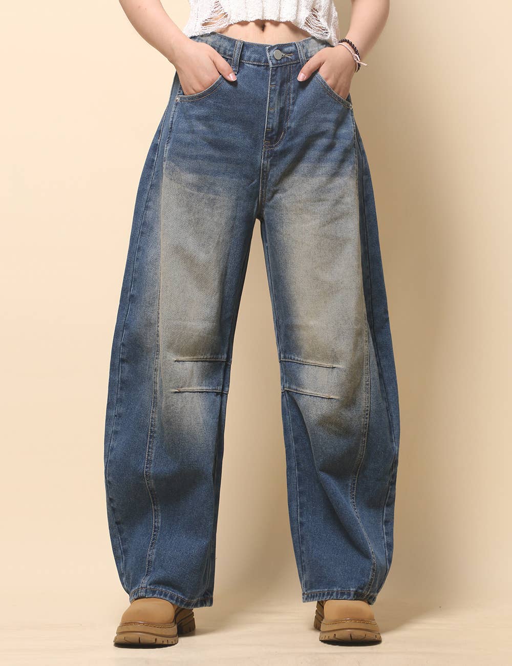 Paint Splatter Wide Leg Jeans Barrel Denim