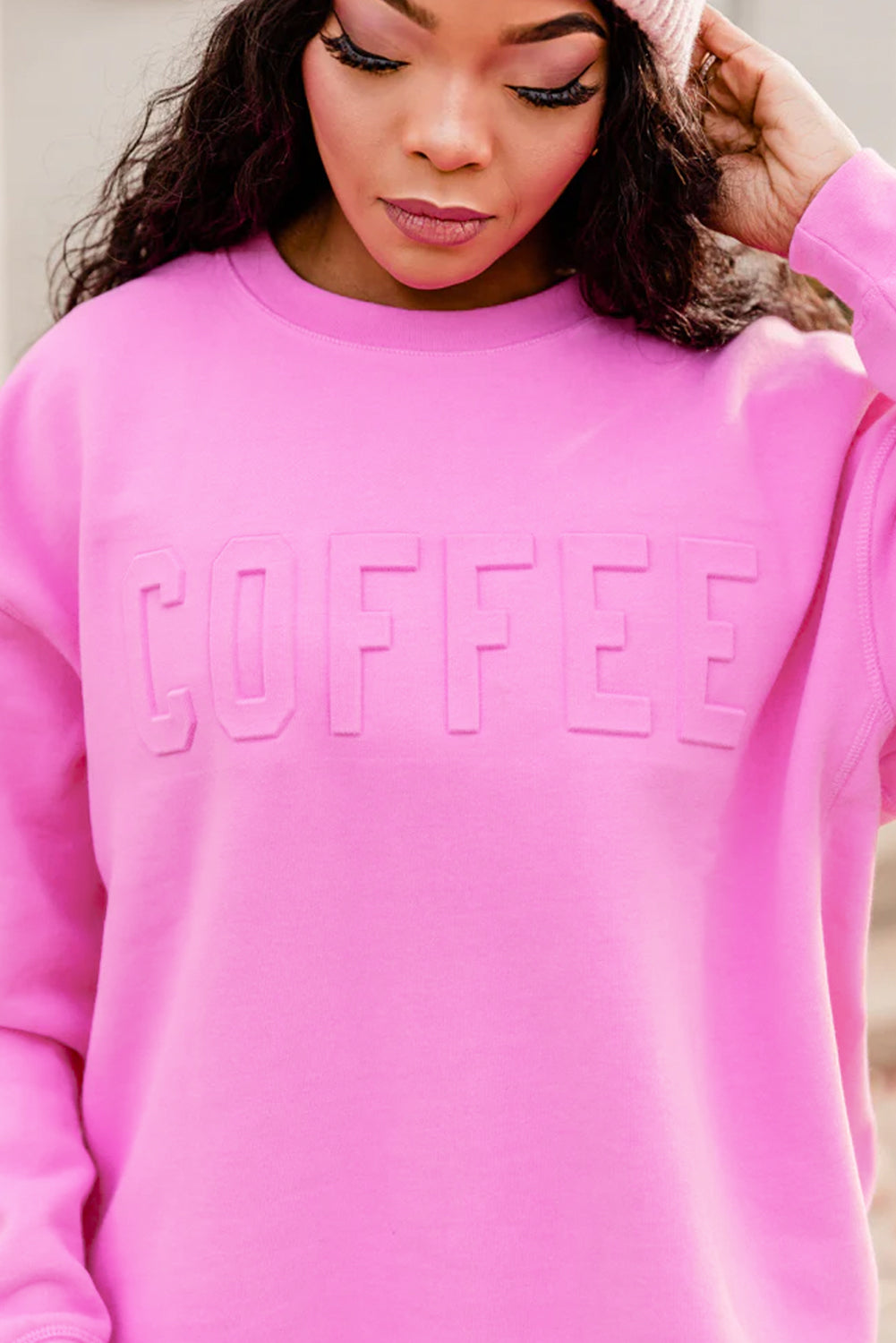 Bonbon COFFEE Letter Embossed Casual Sweatshirt