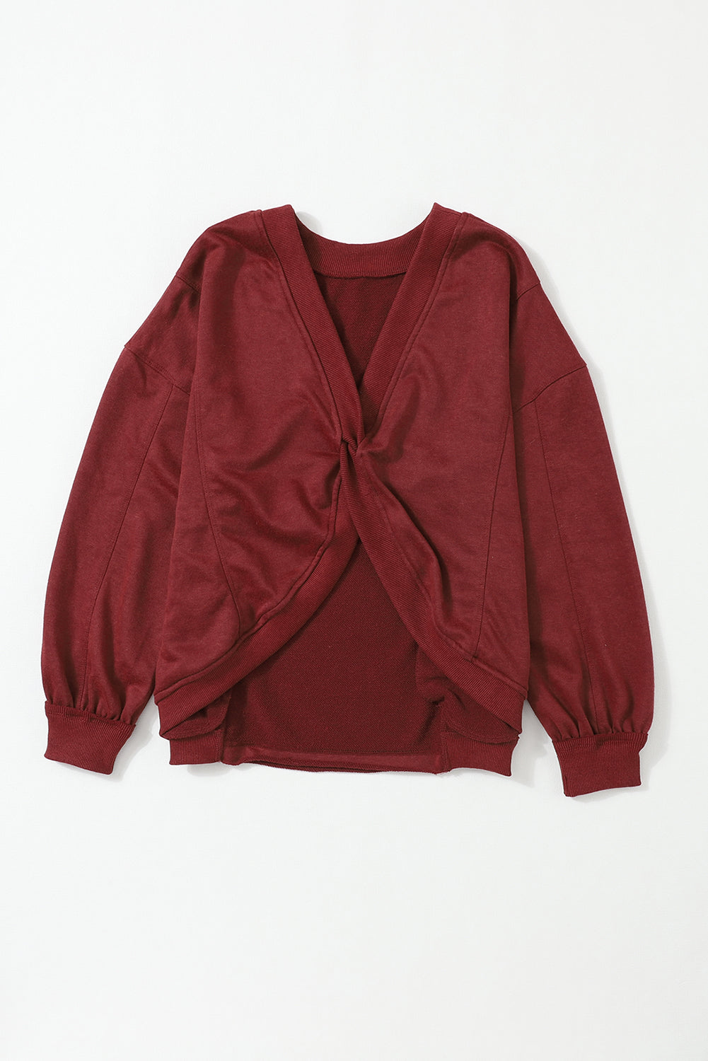 Fiery Red Exposed Seam Twist Open Back Oversized Sweatshirt