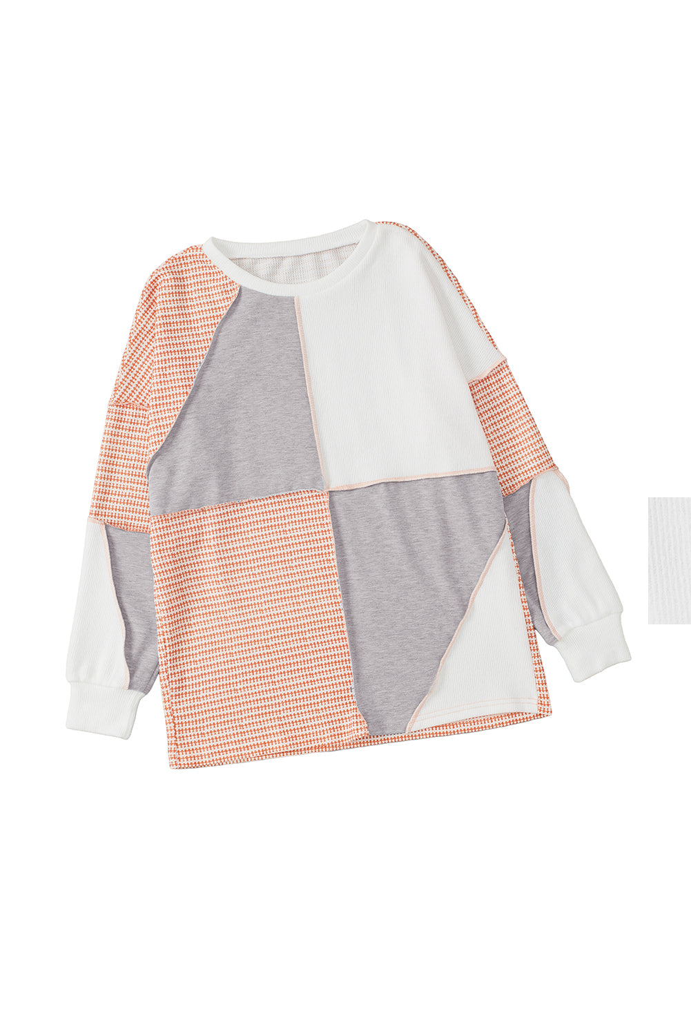 Multicolor Exposed Seam Color Block Pullover Long Sleeve Top