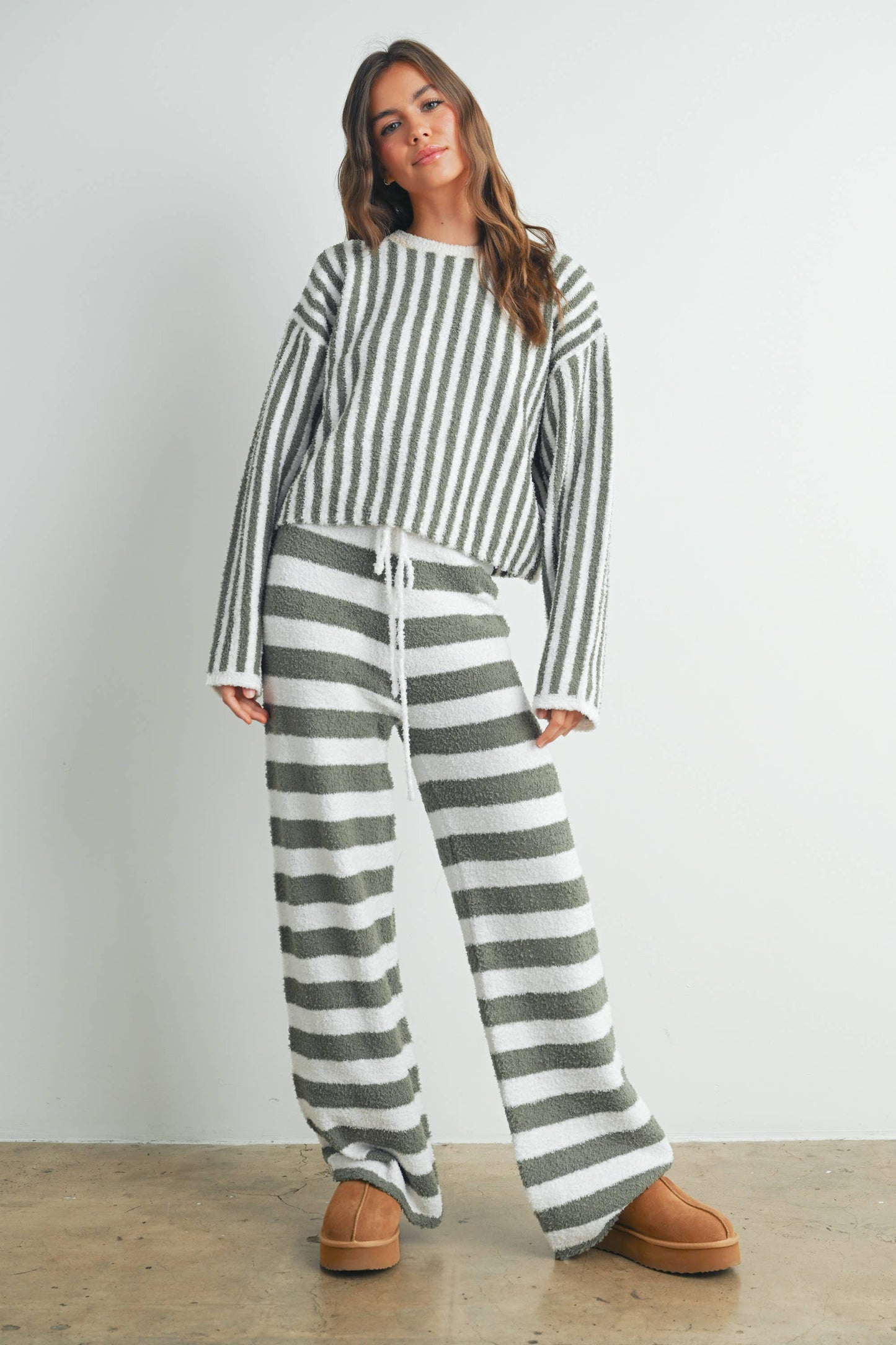 COZY STRIPED DRAWSTRING PANTS