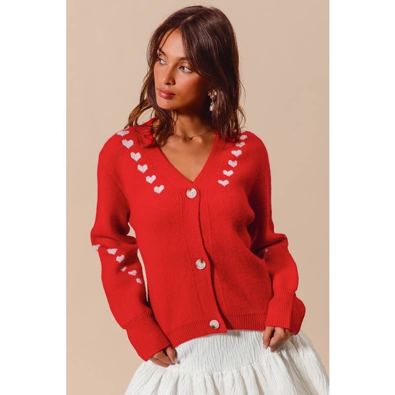 VALENTINE HEART V NECK BUTTON UP SWEATER CARDIGAN