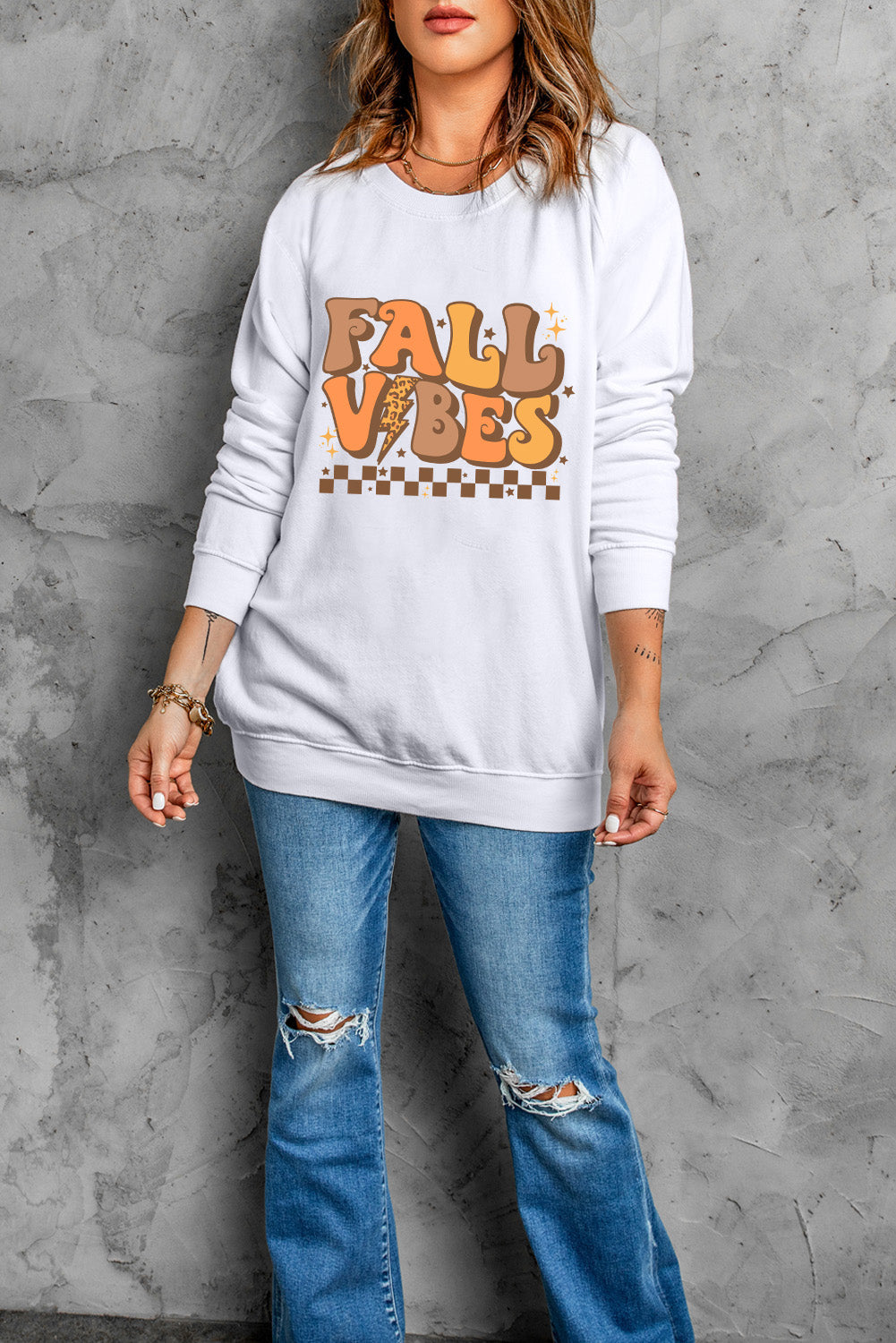 Beige FALL VIBES Graphic Drop Shoulder Sweatshirt