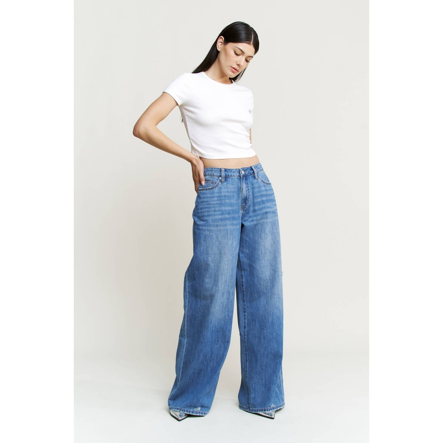 MICA LE BLEU HIGH RISE WIDE LEG JEANS