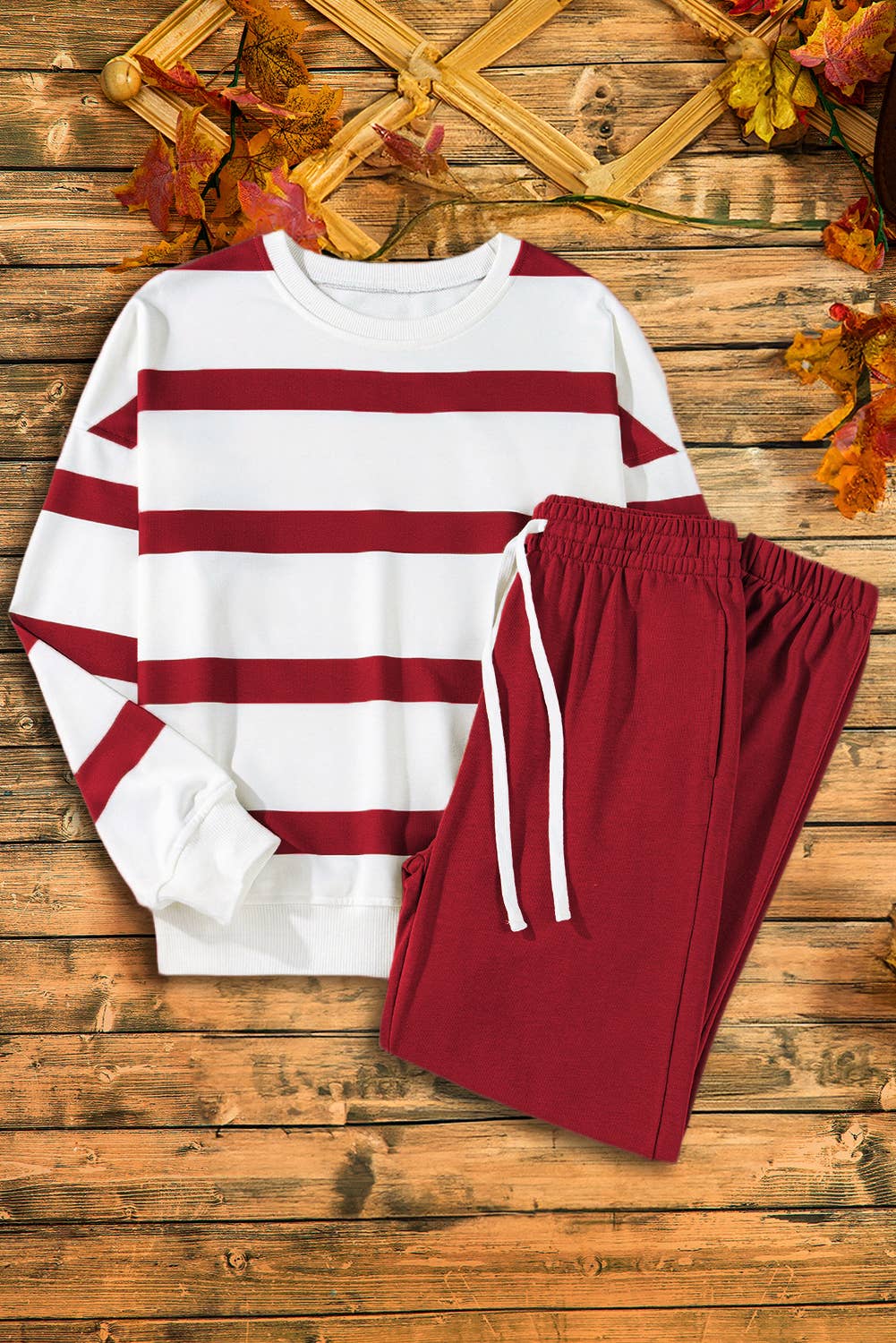 CAMPFIRE NIGHTS Cozy Striped Top & Jogger Pants Set