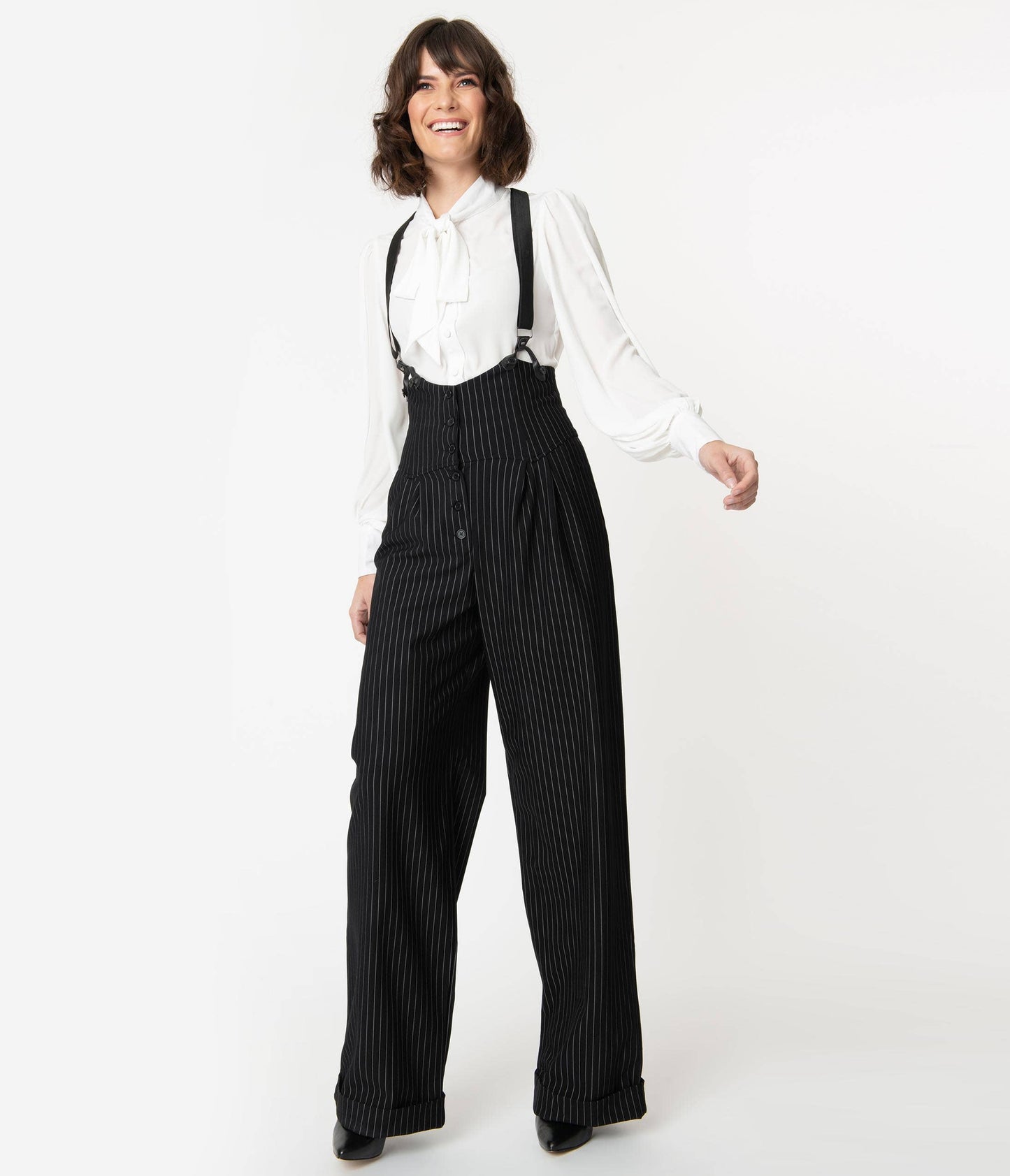 Unique Vintage Black & White Pin Stripe Thelma Suspender Pan