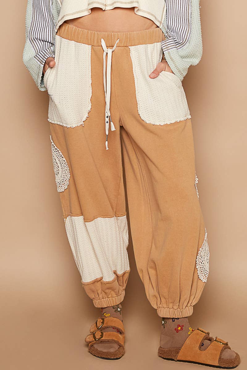 Tomato Soup  Cut and Sew mix trim detail pants